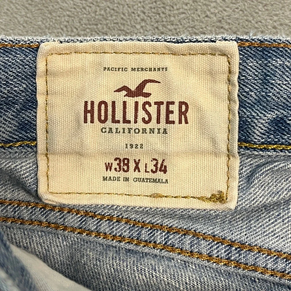 Hollister Y2K Light Wash Blue Denim Jeans Mens 38x34 Faded Casual Denim Worn
